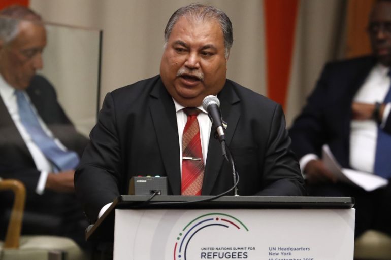 President Baron Divavesi Waqa of Nauru speaks at the UN [Lucas Jackson/Reuters]