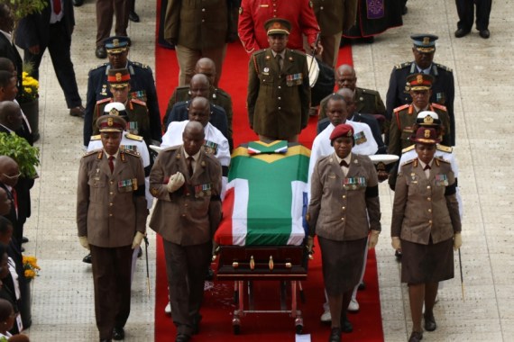 Winnie Madikizela-Mandela''s coffin is taken from the Orlando stadium during her funeral service in Soweto