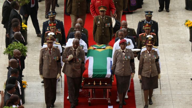 Winnie Madikizela-Mandela''s coffin is taken from the Orlando stadium during her funeral service in Soweto