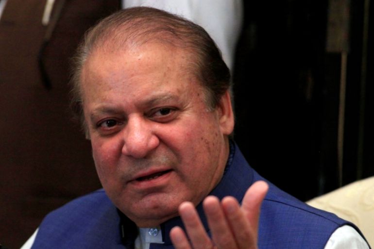 Nawaz Sharif, former Prime Minister and leader of Pakistan Muslim League (N) gestures during a news conference in Islamabad