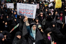 Iran women gather during a protest against U.S. President Donald Trump''s decision to walk out of a 2015 nuclear deal, in Tehran