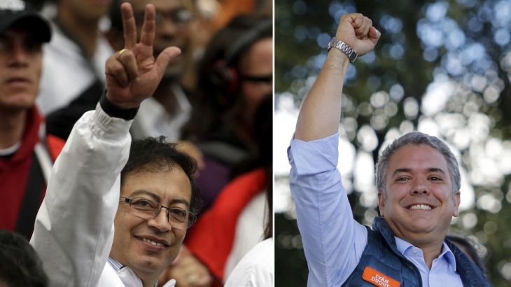 Colombian presidential candidates Gustavo Petro on April 23, 2014, left, and Ivan Duque on May 20, 2018 [Fernando Vergara/AP]