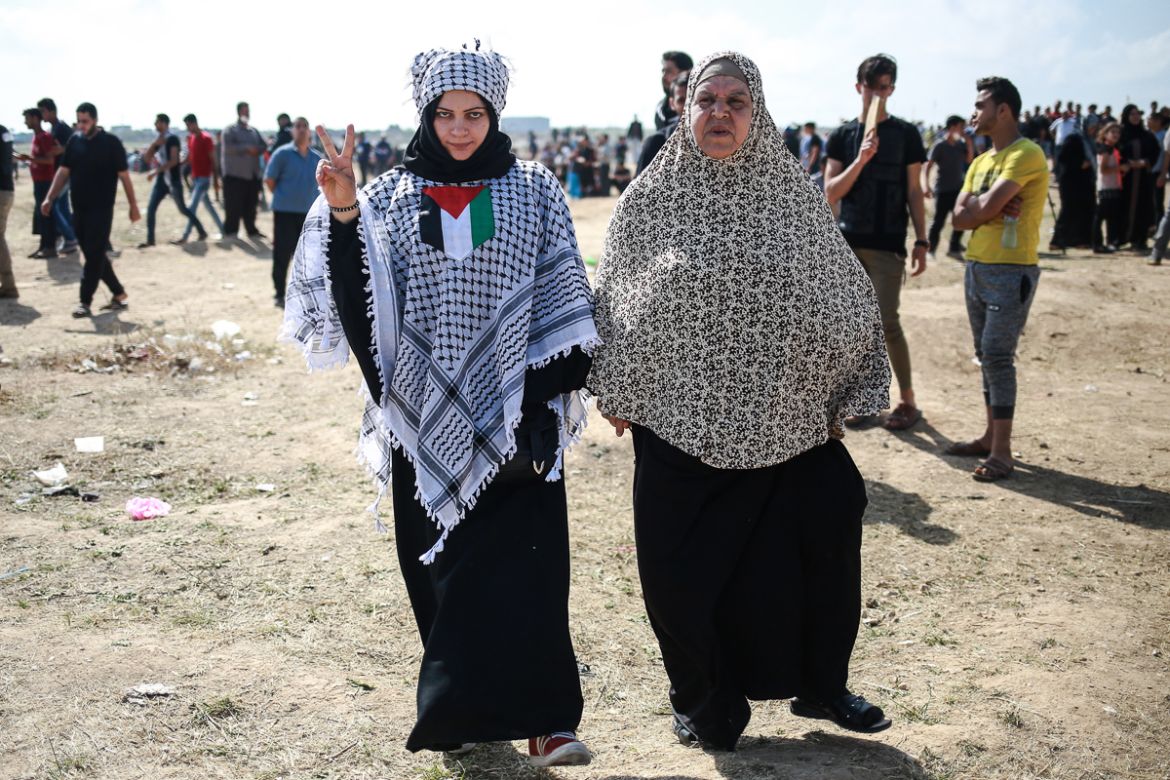 Palestinian women at protest [Hosam Salem/Al Jazeera]