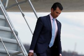 Donald Trump Jr disembarks Air Force One at Joint Base Andrews in Maryland