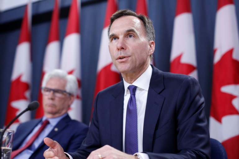 Canada''s Finance Minister Bill Morneau speaks during a news conference in Ottawa