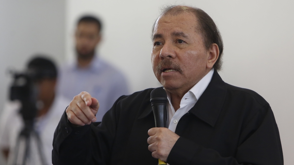 Nicaragua's President Daniel Ortega speaks at the opening of a national dialogue, in Managua, Nicaragua. Ortega sat down on May 16 to formally speak with opposition and civic groups for the first time since he returned to power in 2007 [Alfredo Zuniga/AP Photo]
