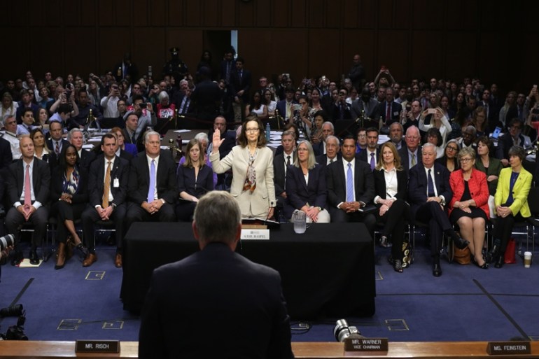 CIA director nominee and acting CIA Director Gina Haspel is sworn in by U.S Senate Intelligence Committee on Capitol Hill in Washington, U.S., May 9, 2018. [Chip Somodevilla/Reuters]