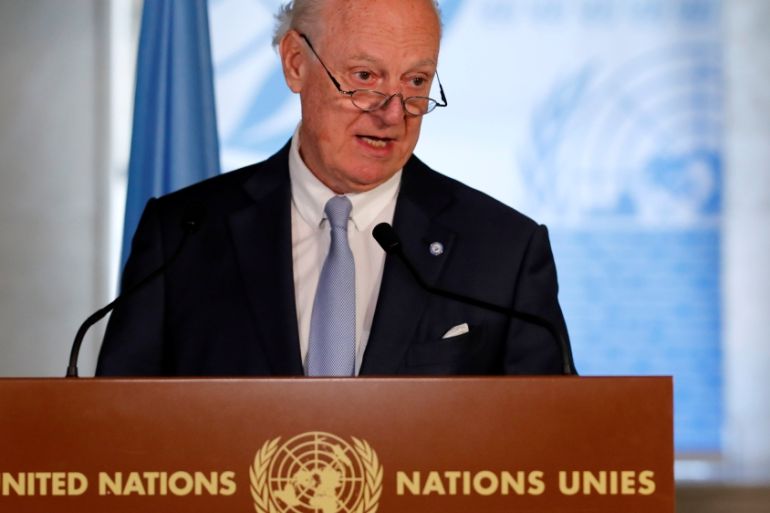 UN Syria envoy de Mistura attends a news conference in Geneva
