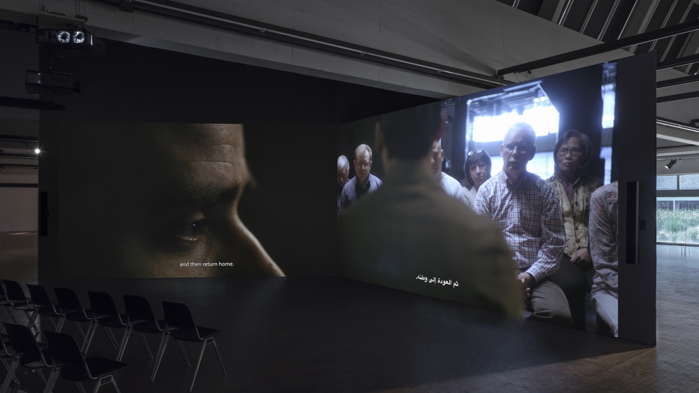 Mario Pfeifer's Again / Noch einmal (2018), a two-channel video installation commissioned for the Biennale, examines one of Germany's recent wounds, writes Jayawardane [Courtesy of Mario Pfeifer/ photo: Timo Ohler] 