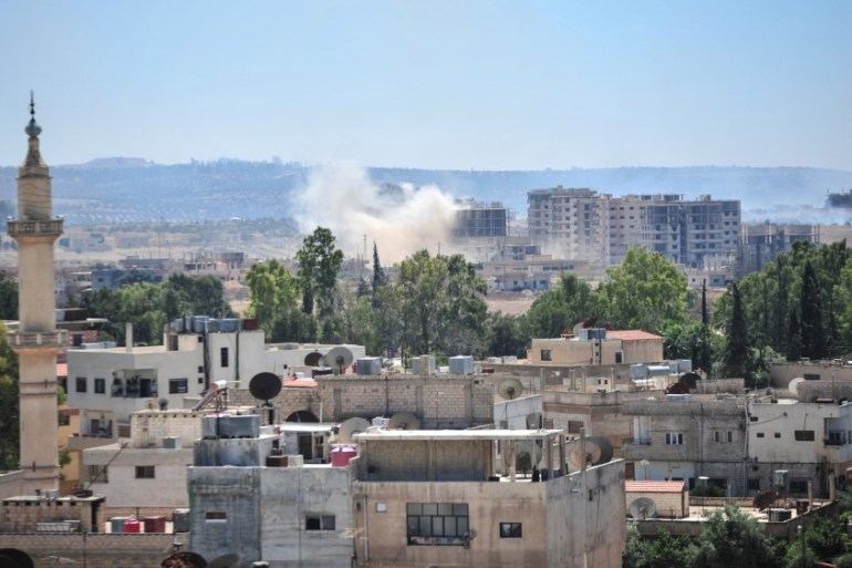 Smoke rises from the southeast part of Deraa, Syria in this handout released on June 27, 2018. SANA/Handout via REUTERS ATTENTION EDITORS - THIS PICTURE WAS PROVIDED BY A THIRD PARTY. REUTERS IS UNAB