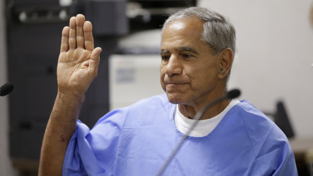 Sirhan Sirhan is sworn in during a parole hearing on February 10, 2016 at the Richard J Donovan Correctional Facility in San Diego. For the 15th time, officials denied parole for him [Gregory Bull/AP]