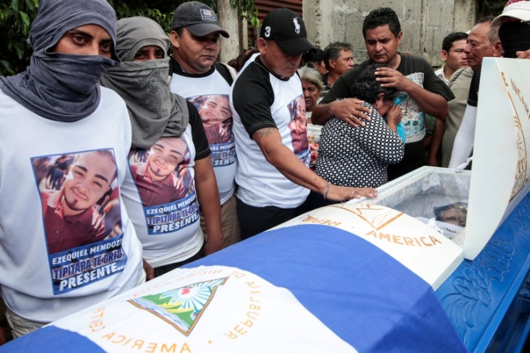 Demonstrators take part in funeral service of Agustin Ezequiel Mendoza, who was shot in recent protests against Nicaraguan President Daniel Ortega''s government in Tipitapa, Nicaragua