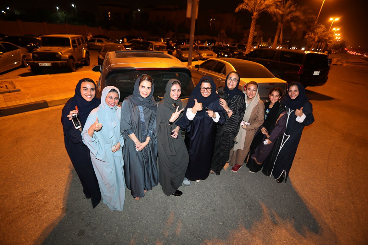 Saudi women celebrate after they drove their cars in Al Khobar, Saudi Arabia, June 24, 2018. REUTERS/Hamad I Mohammed