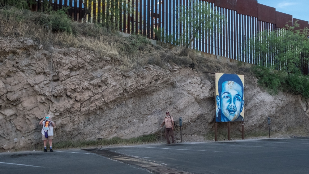 A mural of José Rodriguez was painted right underneath where the Border Patrol agent shot through the wall. [Eline van Nes/Al Jazeera]