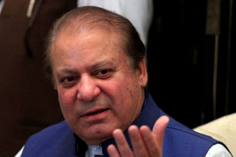 FILE PHOTO: Nawaz Sharif, former Prime Minister and leader of Pakistan Muslim League (N) gestures during a news conference in Islamabad
