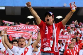 Peru fans cheer at World Cup