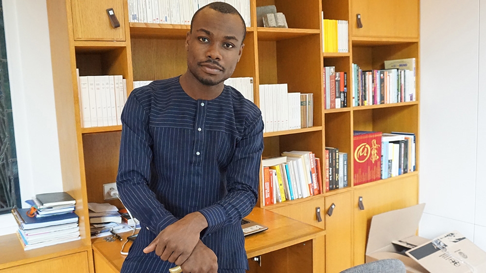 Vital Sounouvou, founder of Exportunity, says that he was haunted by the question of how to put small businesses in Benin in touch with the global market [Joy Notoma/Al Jazeera]  