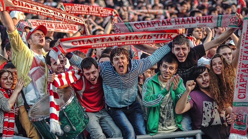 Spartak Nalchik fans at a match with CSKA Moskva in 2010 [Courtesy of Maxim Kerzhentsev] 