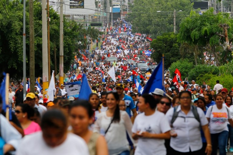 Supporters of Nicaragua''s President Daniel Ortega take part in a march in Managua