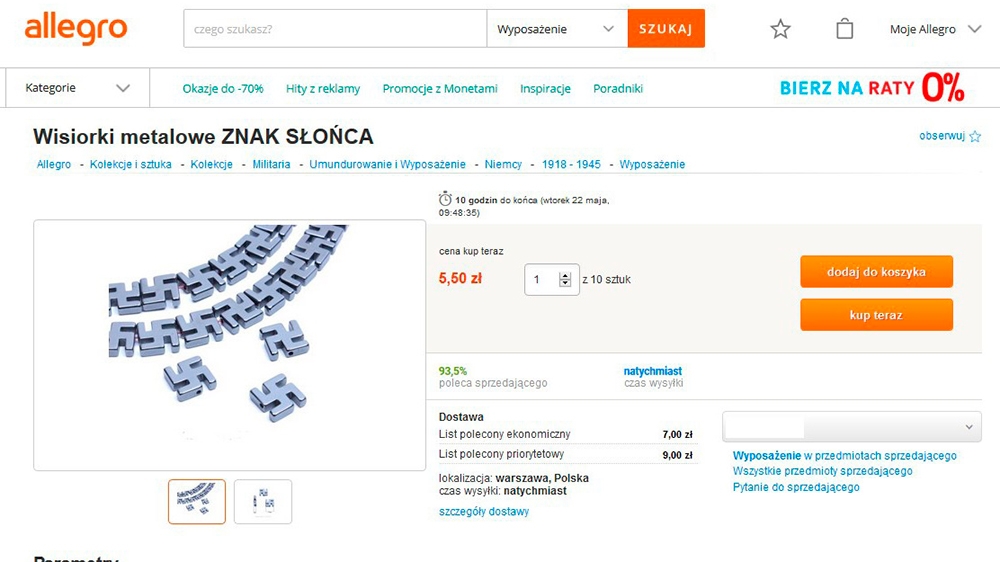 This necklace chain formed of small swastikas was up for sale [Screenshot from Allegro]
