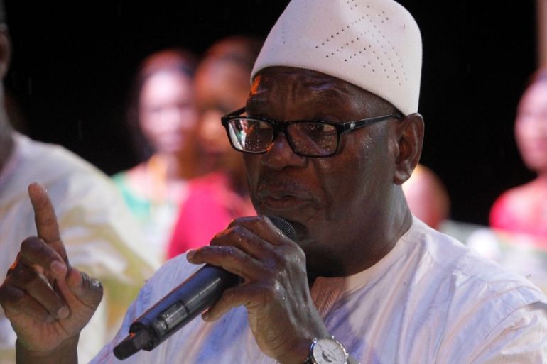 Ibrahim Boubacar Keita, President of Mali and candidate for Rally for Mali party (RPM), addresses the final rally in Bamako