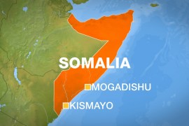 Somalia map showing Kismayo and Mogadishu