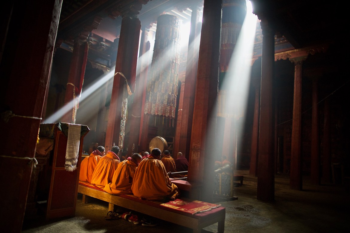 1. Buddhist monks perform a “puja” or prayer ceremony in an ancient monastery in Lo Manthang, Nepal. Tibetan Buddhist rituals have remained unchanged in this Himalayan region since the 14th century.