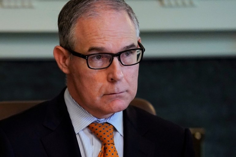 EPA Administrator Scott Pruitt listens during cabinet meeting at the White House in Washington