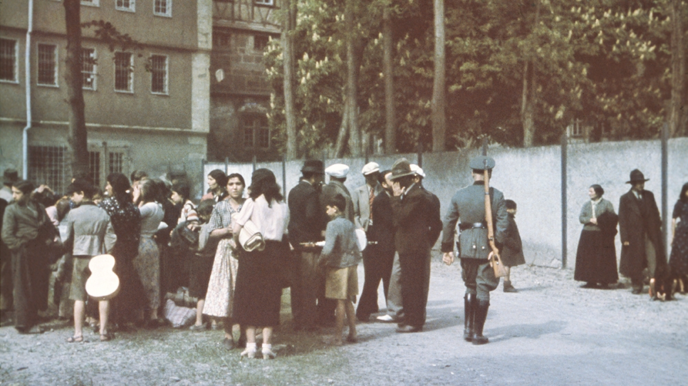 Roma in the the courtyard of Hohenasperg prison prior to deportation to a camp in Poland on May 22, 1940. Up to hundreds of thousands of Roma were killed in the Holocaust [Galerie Bilderwelt/Getty Images]