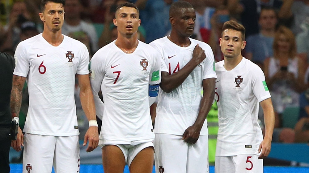 Fonte, Ronaldo, Carvalho and Guerreiro defended a free kick [Hannah McKay/Reuters]
