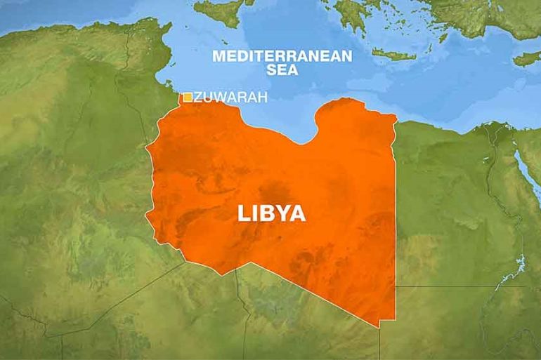 Libya map showing Zuwarah