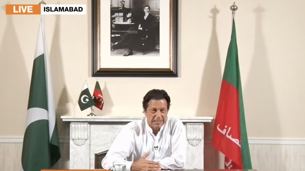 Imran Khan making his speech in Islamabad [Al Jazeera]