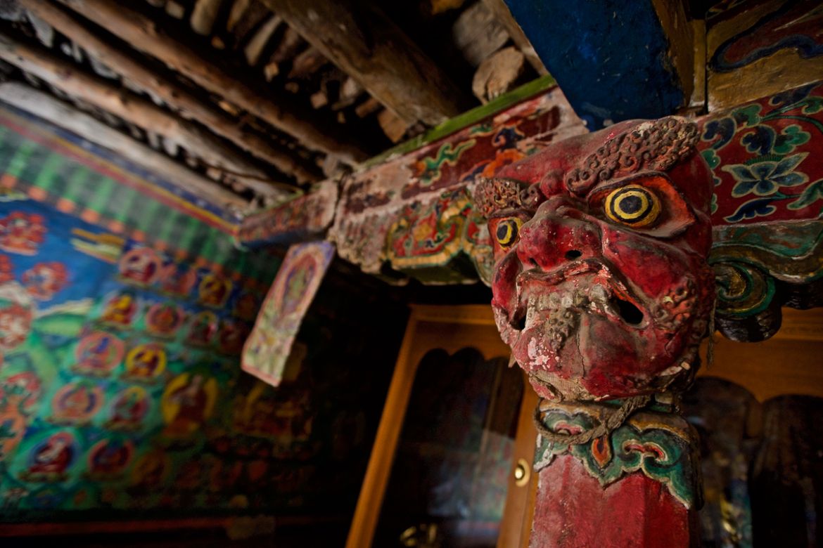 15. Fierce images confront visitors to an ancient monastery built into the cliffs of a valley in Mustang, Nepal. The intimidating symbols have done little to stop thieves from breaking in and stealin