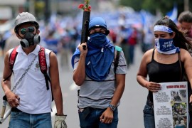 Demonstrators take part in a protest against Nicaraguan President Daniel Ortega''s government in Managua