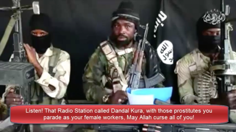A screenshot from the video Boko Haram released, in which the group threatened attacks on the radio station [Courtesy: Dandal Kura]