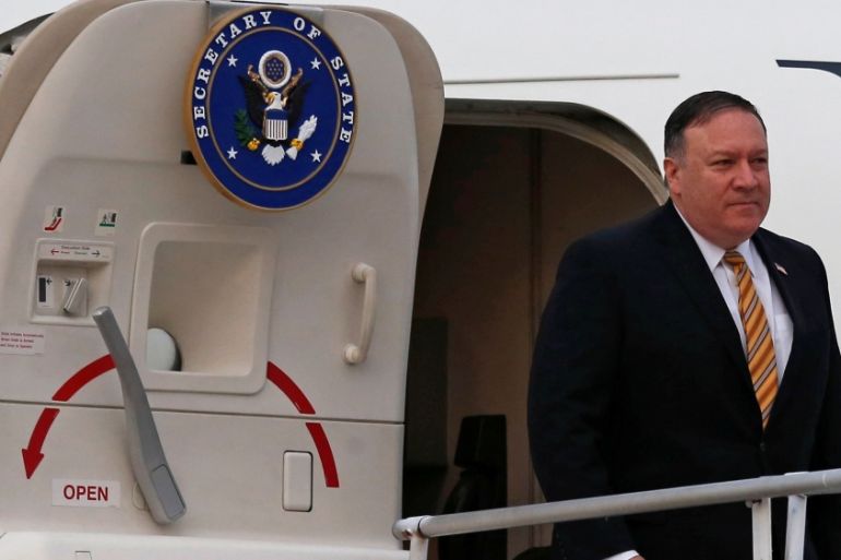 U.S. Secretary of State Mike Pompeo arrives at Royal Malaysian Air Force base in Subang