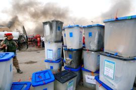 FILE PHOTO: Ballot boxes are seen after a fire at a storage site in Baghdad, housing the boxes from Iraq''s May parliamentary election