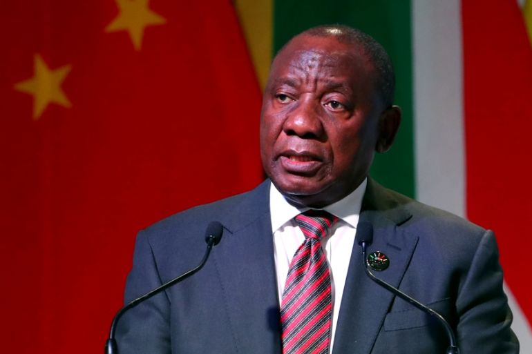 South African President Cyril Ramaphosa speaks at the BRICS Summit in Johannesburg