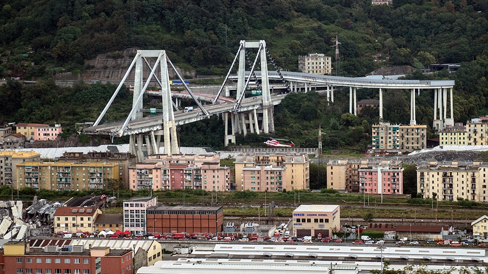 A view of the Morandi motorway bridge after a section collapsed [Federico Scoppa/AFP]