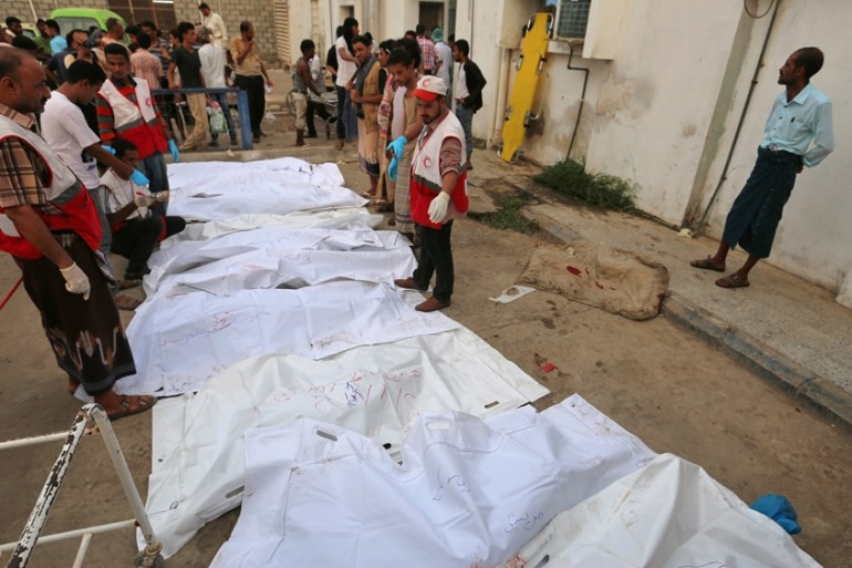 Bodies of people killed in an air strike in Hodeidah