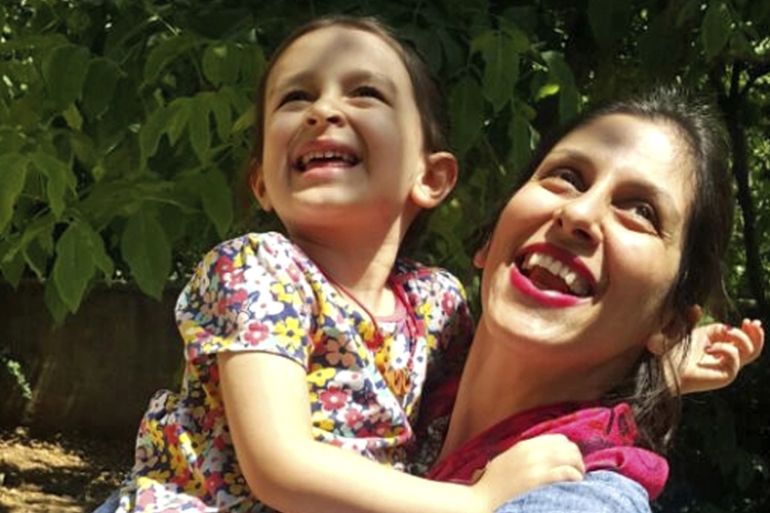 Nazanin Zaghari-Ratcliffe hugs her daughter Gabriella, in Iran