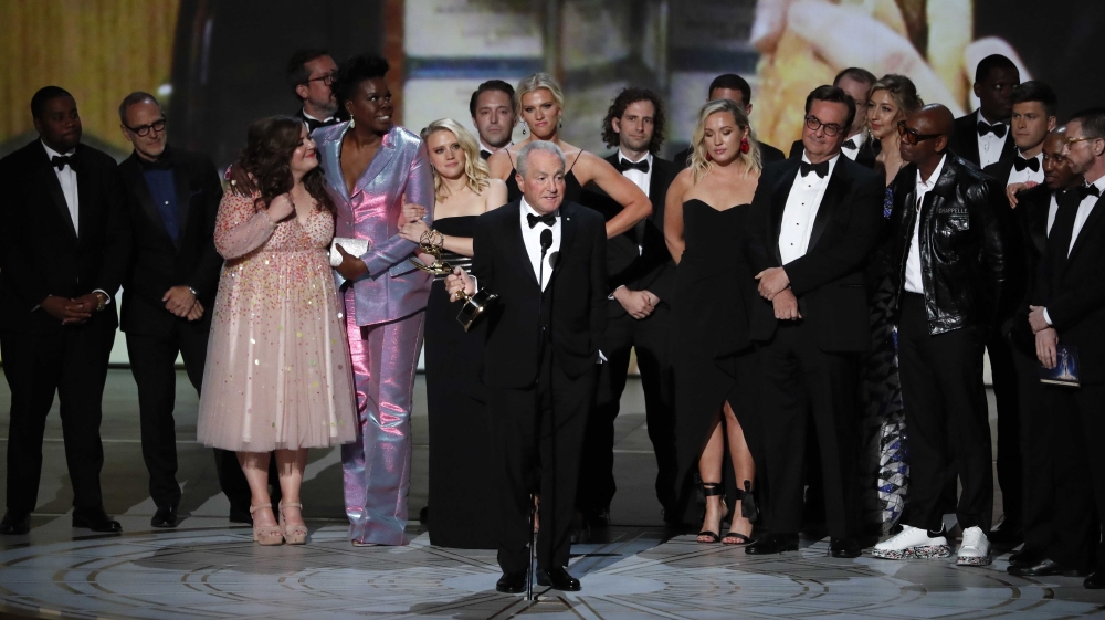 Saturday Night Live creator Lorne Michaels accepts the Emmy for Outstanding Variety Sketch series [Mike Blake/Reuters]