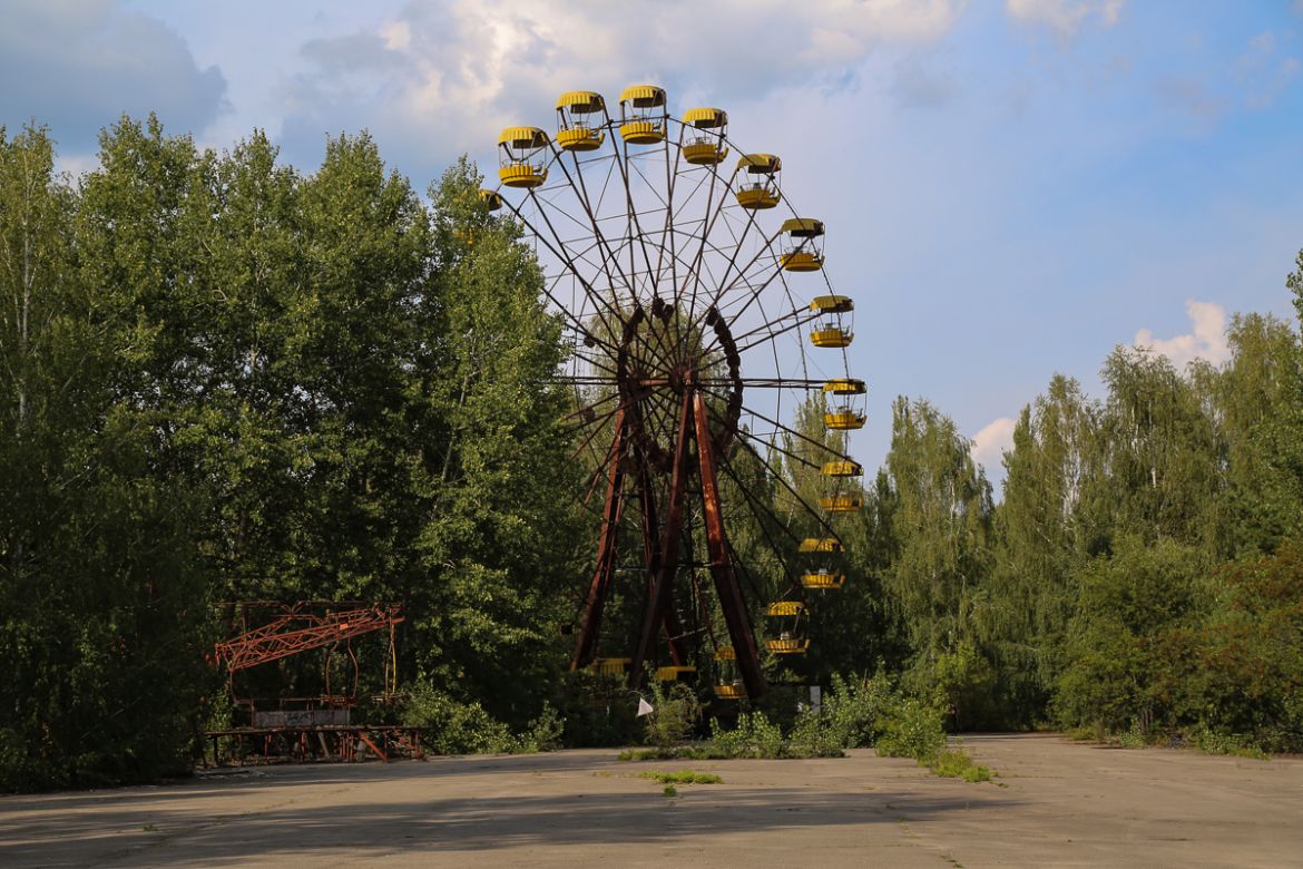 An amusement park in Pripyat was scheduled to open to the public during May Day celebrations only days after the nuclear disaster. It was never used. [Blake Sifton/Al Jazeera]