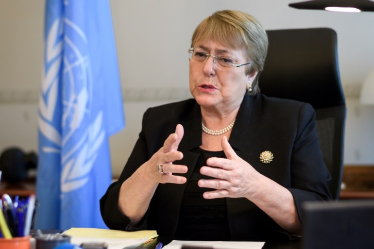 Bachelet speaks on her first day as new UN High Commissioner for Human Rights in Geneva