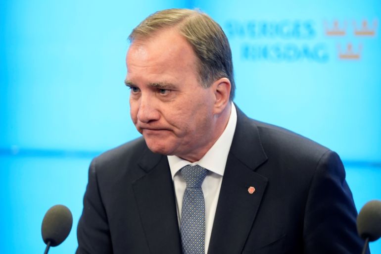 Swedish PM Lofven speaks to the press, after he was ousted in no-confidence vote, in Stockholm