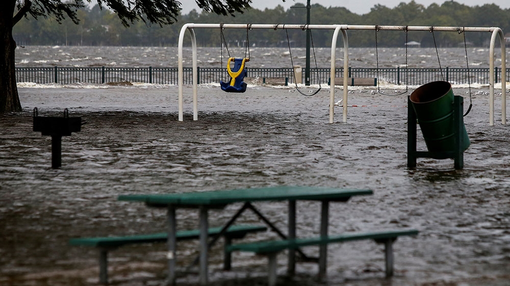 The Union Point Park Complex is seen flooded as the Hurricane Florence comes ashore in New Bern, North Carolina [Eduardo Munoz/Reuters]