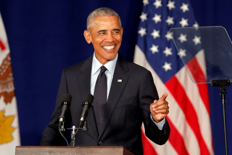 Former U.S. President Barack Obama speaks at the University of Illinois Urbana-Champaign