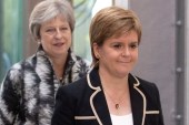 Britain's PM Theresa May and Scotland's First Minister Nicola Sturgeon arrive at the University of Edinburgh before signing the Edinburgh and South East Scotland City Region Deal on August 7 [Reuters]