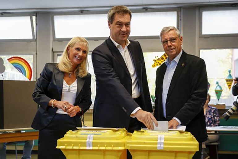 GERMANY-POLITICS-VOTE-BAVARIA Markus Soeder (C), Bavaria''s State Premier and top candidate of the conservative Christian Social Union (CSU) party for the regional elections in Bavaria