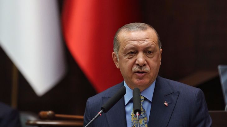 Turkey''s President Recep Tayyip Erdogan addresses members of his ruling Justice and Development Party (AKP), at the parliament in Ankara, Turkey, Tuesday, Oct. 23, 2018. Erdogan announced details of